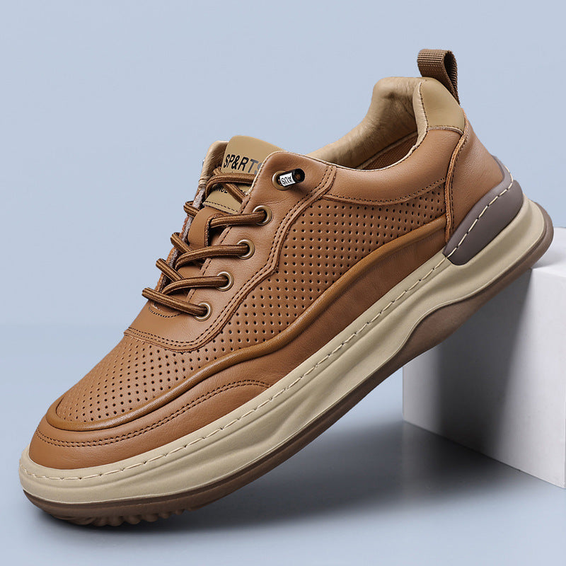 Men's Cowhide Genuine Head Tilt Hollow Breathable Casual Shoes