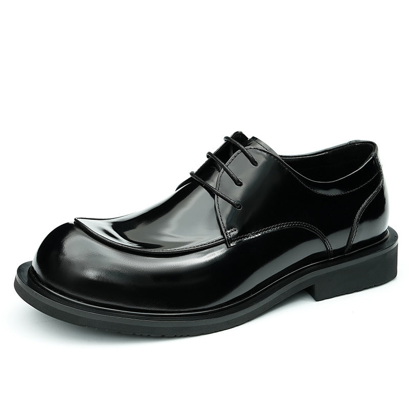 Men's British Glossy Big Toe Top Layer Cowhide Men's Business Leather Shoes