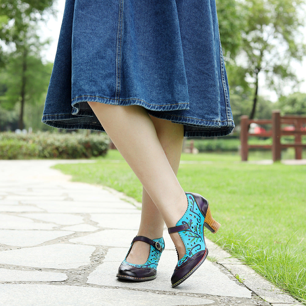 Spring Genuine Hand-rub Color Stitching Contrast Women's Shoes