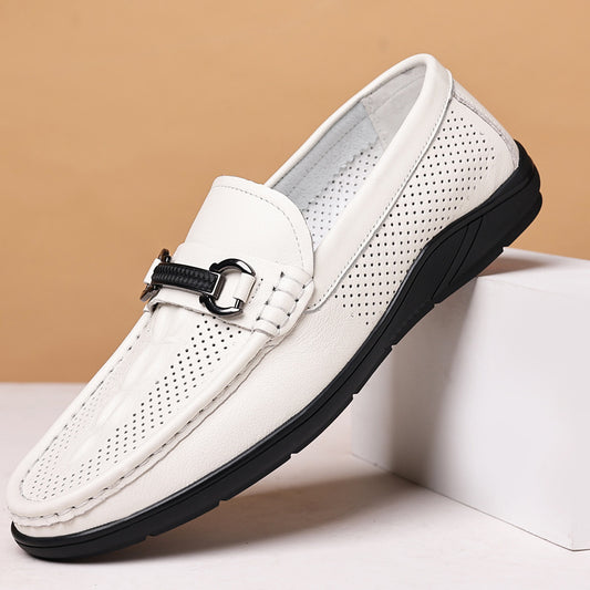 Men's Trendy Breathable Genuine Soft Bottom Hollow Loafers