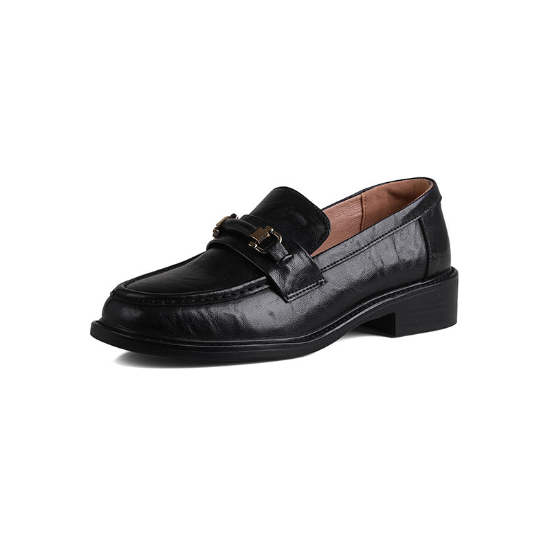 Buckle One Pedal Flat Bottom Pumps Female British Leather Shoes