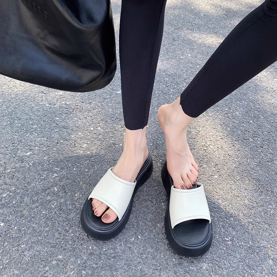 Fashion Simple Round Head Thick Bottom Wide Surface Slippers