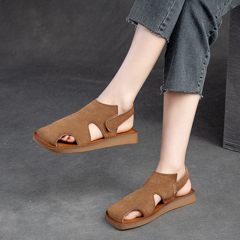 Women's & Men's Toe Hollow Breathable Velcro Flat Bottom Men's Shoes