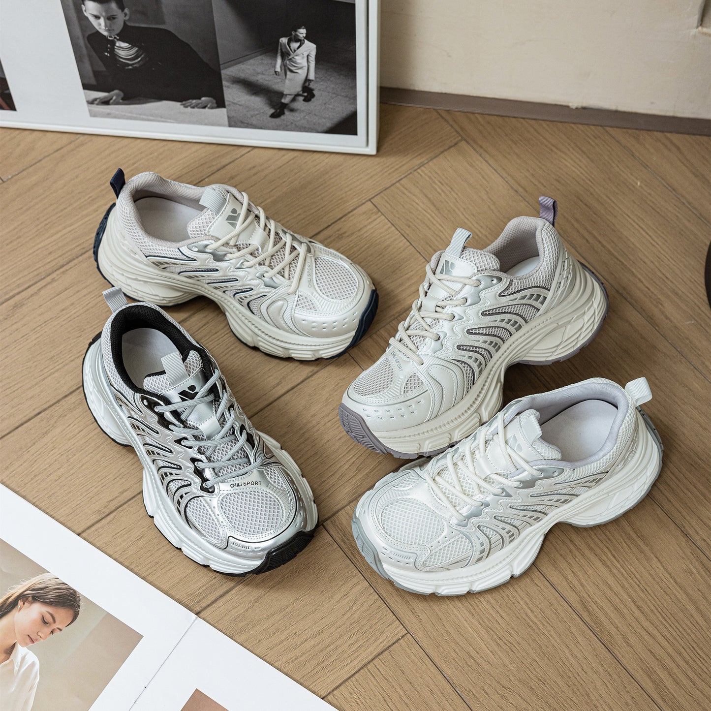 Women's Trendy Daddy Fishbone Fashionable Breathable Platform Sneakers