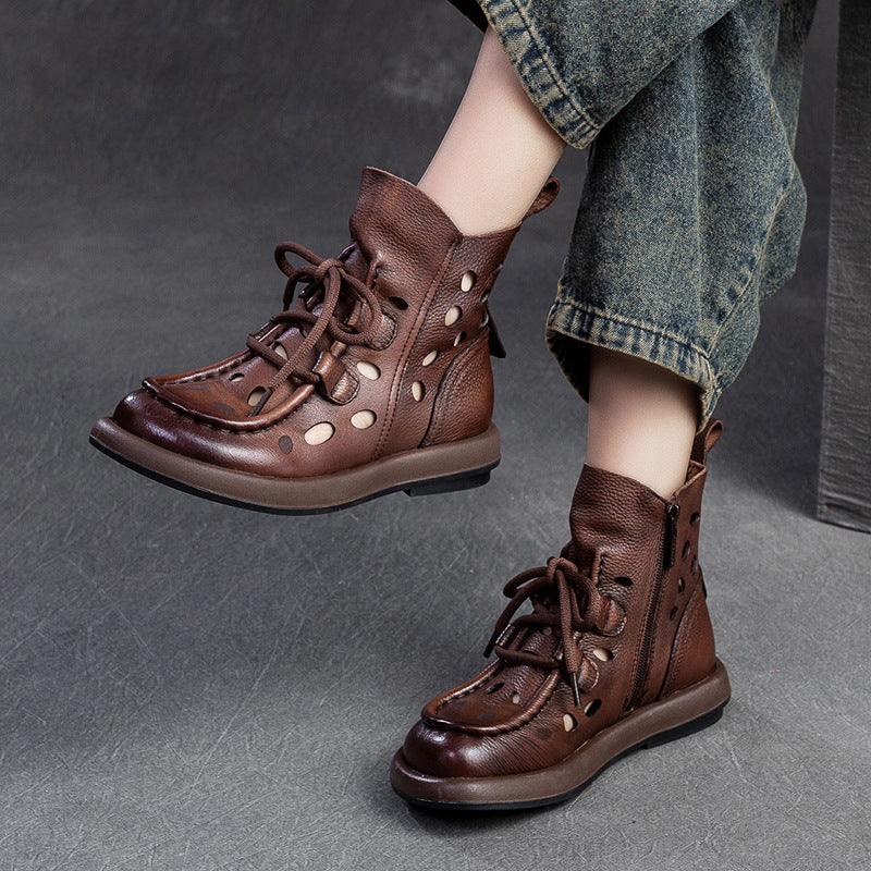 Women's Breathable Retro Hollowed Thick Bottom Classic Side Heels