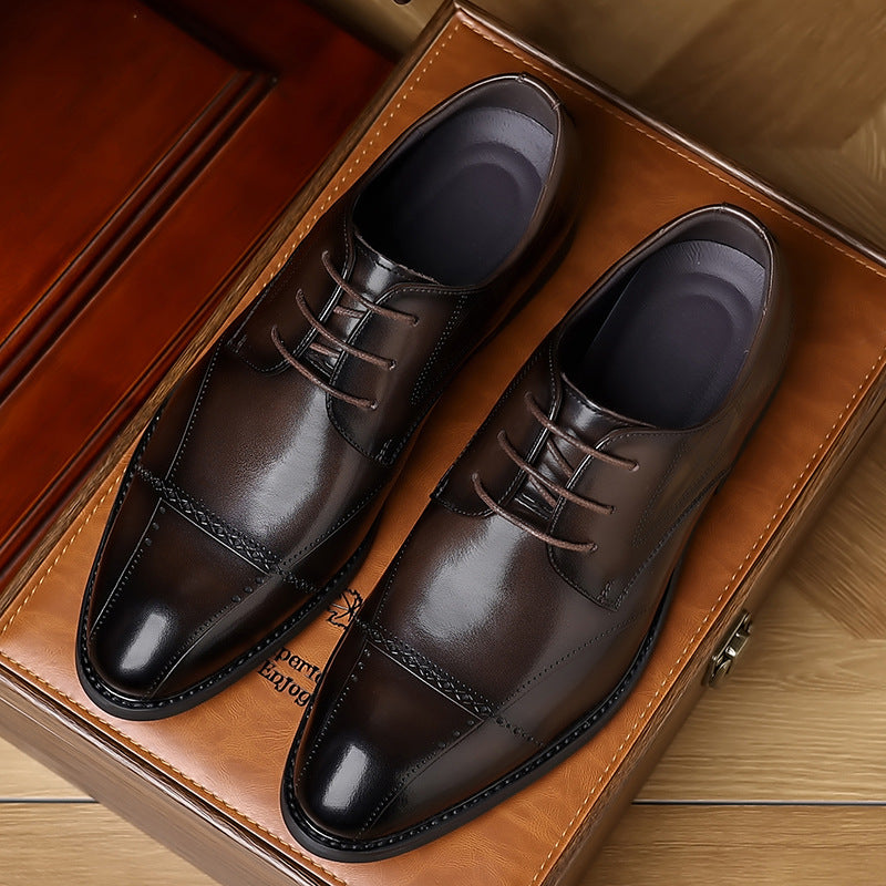 Men's Formal Gentleman British Carved Wedding Suit Men's Business Leather Shoes