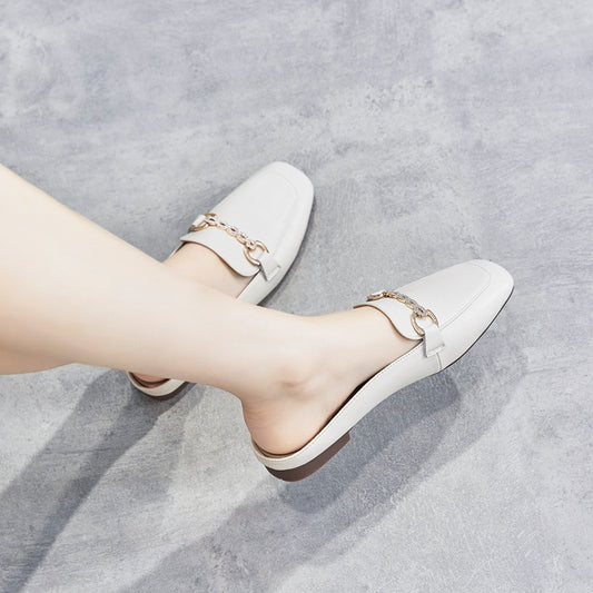 Women's Summer Square Toe Mid-mouth French Half Slippers