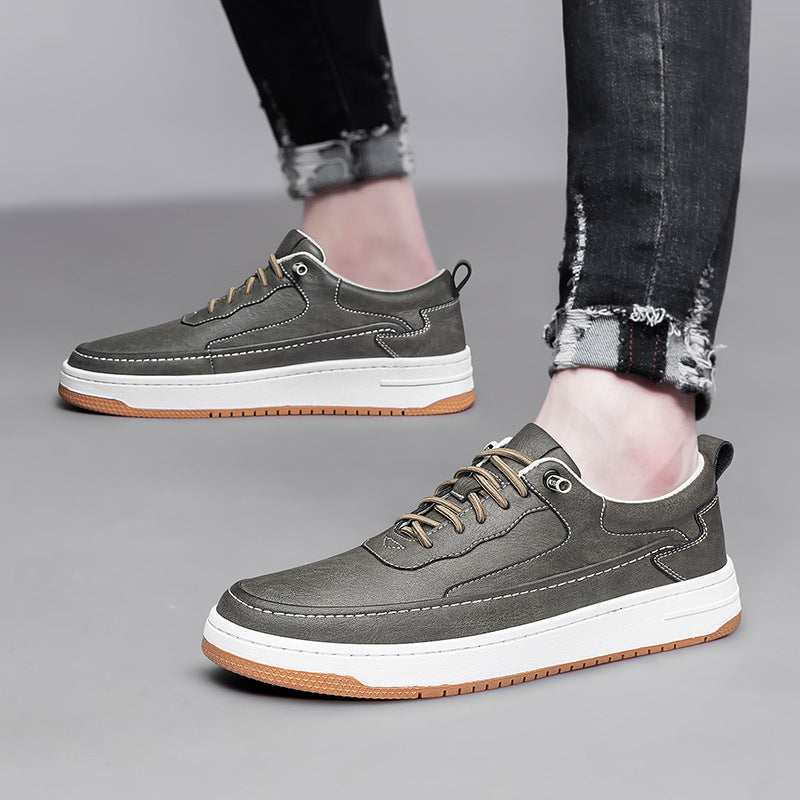 Men's Board Spring Handmade Cowhide Green Fashionable Sneakers
