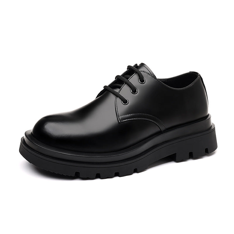 Men's Matte Polished Black Big Head Derby Retro Trendy Men's Casual Leather Shoes
