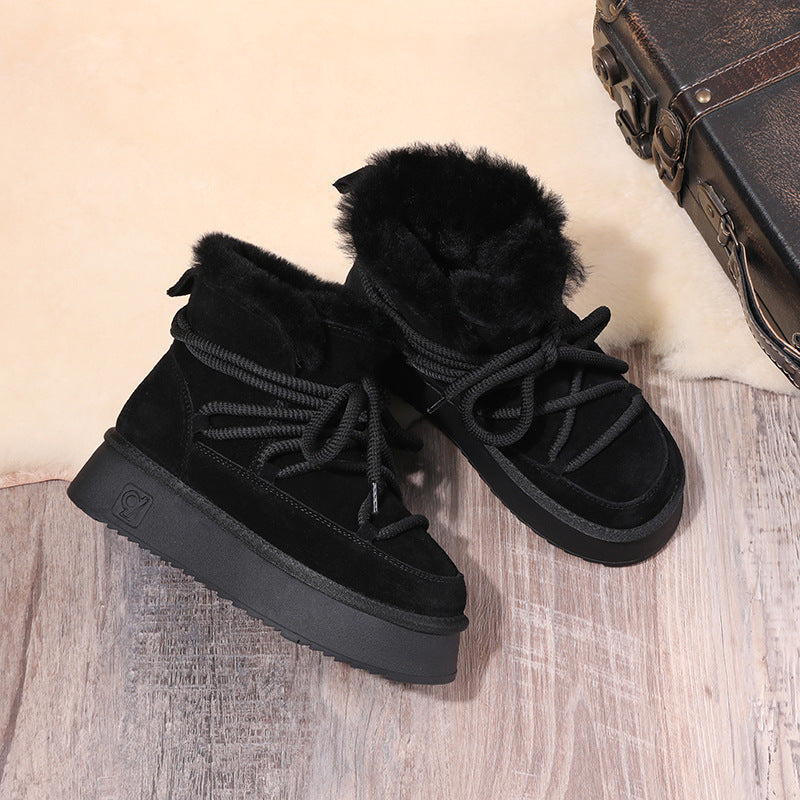 Women's Bottom Fashion Winter Double Face Wool Low Snow Boots
