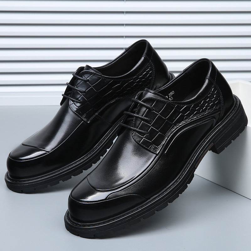 Men's First Layer Cowhide Business Big Head Leather Shoes