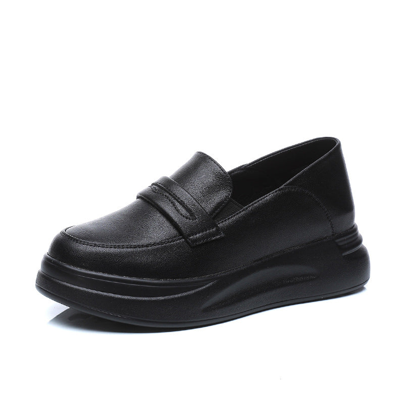 Women's Small Thick Bottom Slip-on Lazy Low-cut White Leather Shoes