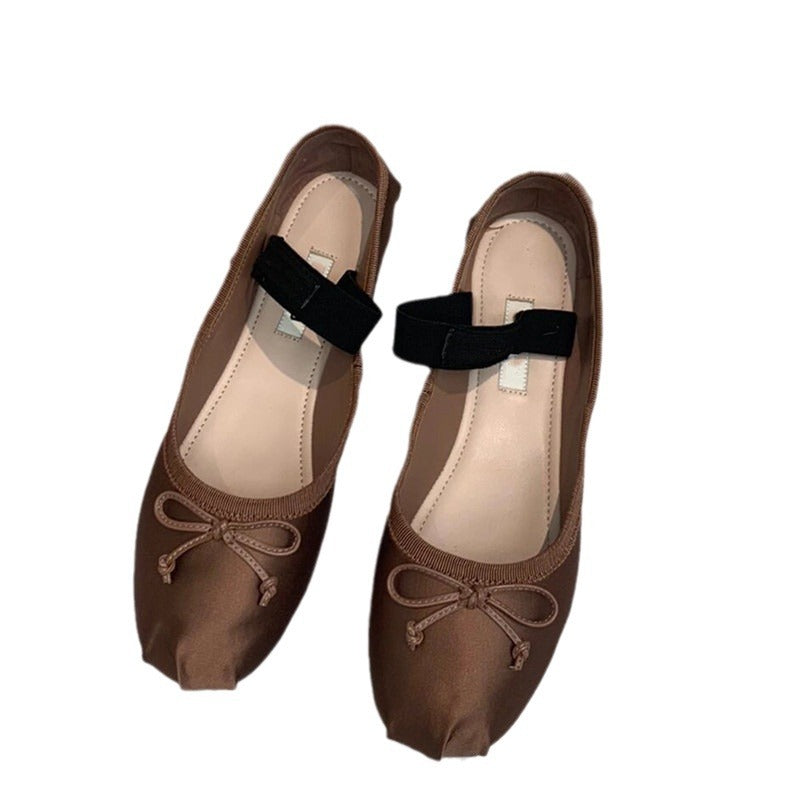 Grandma Bow Pumps Flat Round Toe Casual Shoes