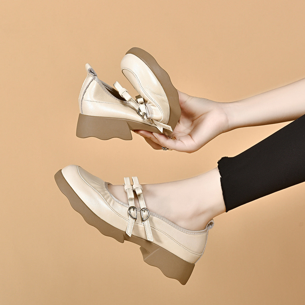 Women's Mary Jane Korean Double-breasted Bow Low-cut Loafers