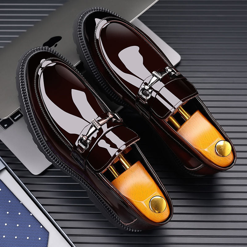 Men's Business Formal Round Head British Patent Suit Leather Shoes