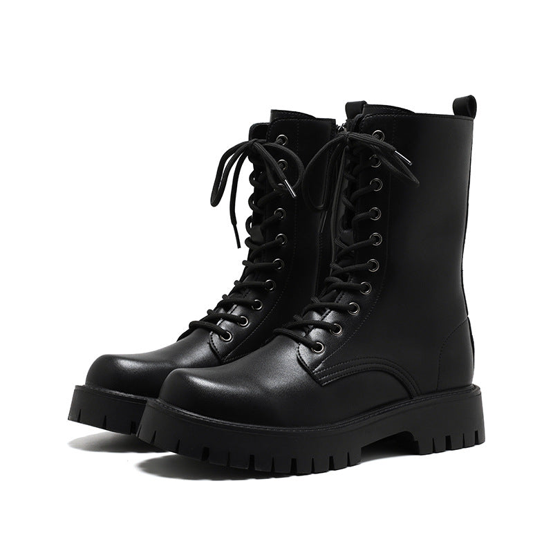 Men's Round Head High Top Length Thick Bottom Mid Heels