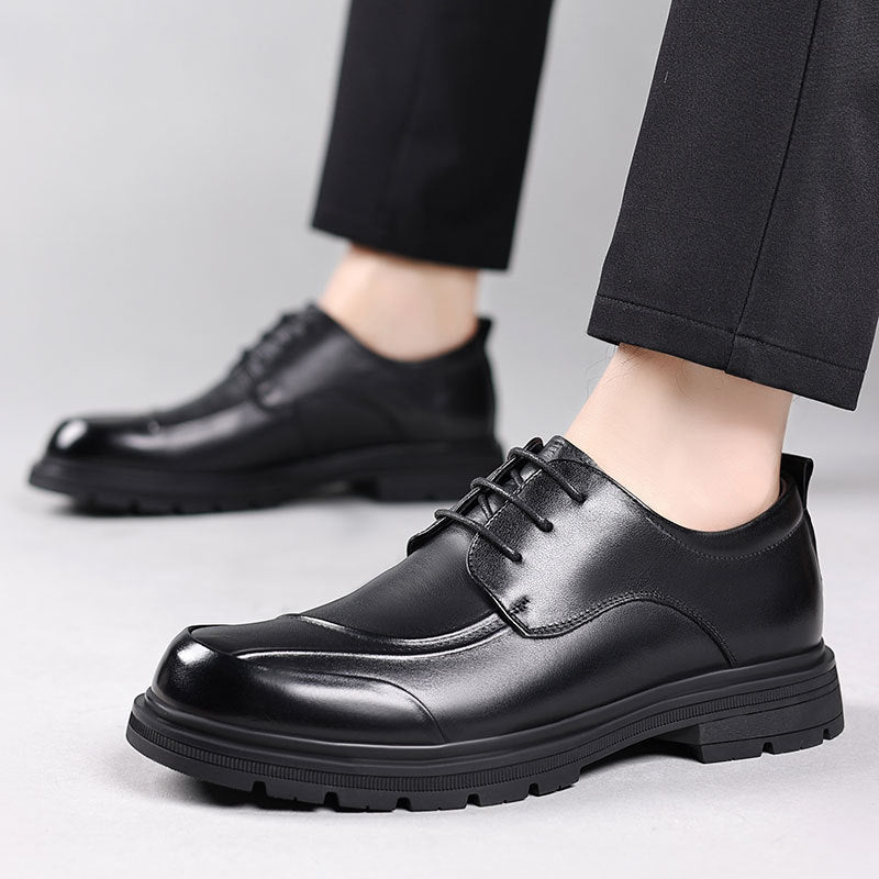 Men's Cowhide Business Spring Fashion Comfortable Big Head Derby Leather Shoes