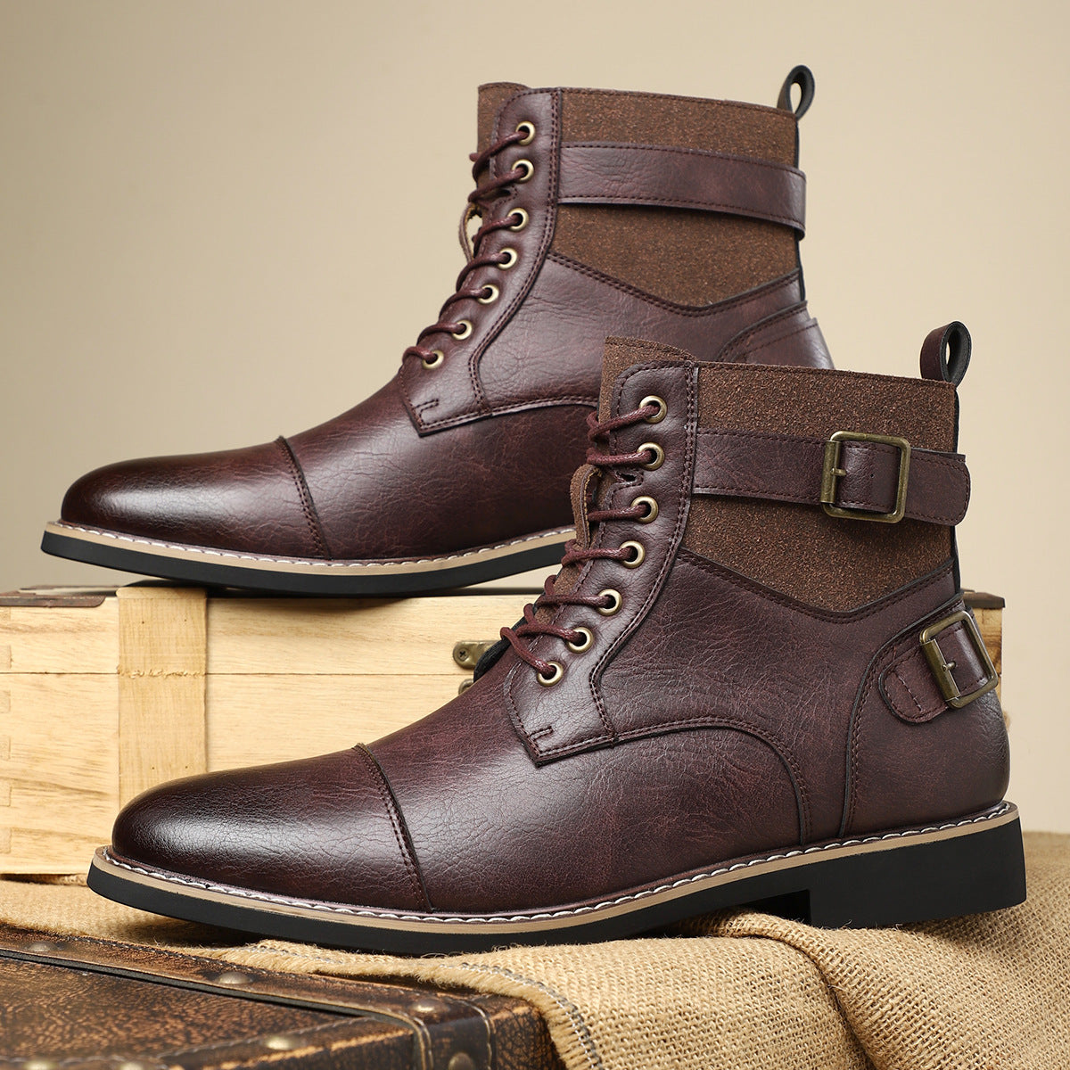 Men's Worker British Martin Retro Lace Up Round Boots