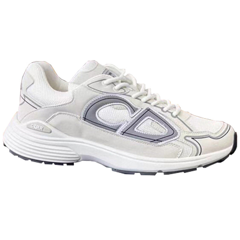 Men's Cut Round Head Fashion First Layer Cowhide Lace Sneakers