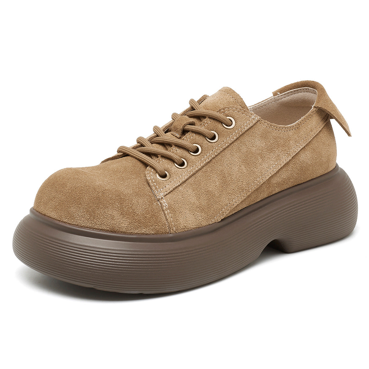 Women's Retro Cow Suede Big Head Platform Autumn Worker Casual Shoes