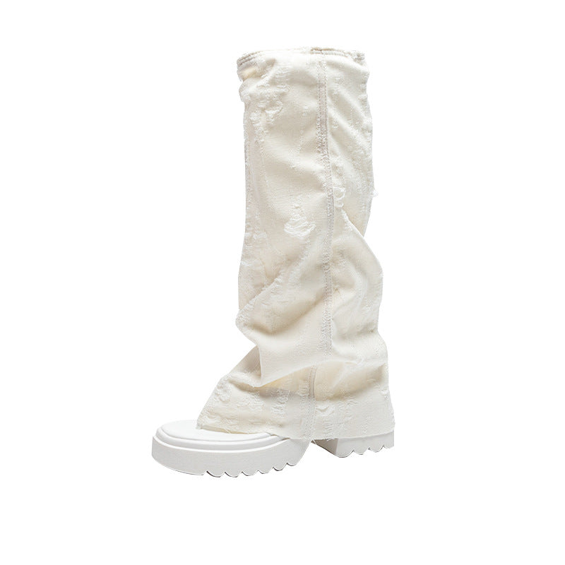 Women's Summer White Denim Pile Style Minority Below Sandals