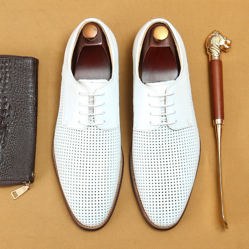 Men's White Formal Authentic Hollow Out Soft Leather Shoes