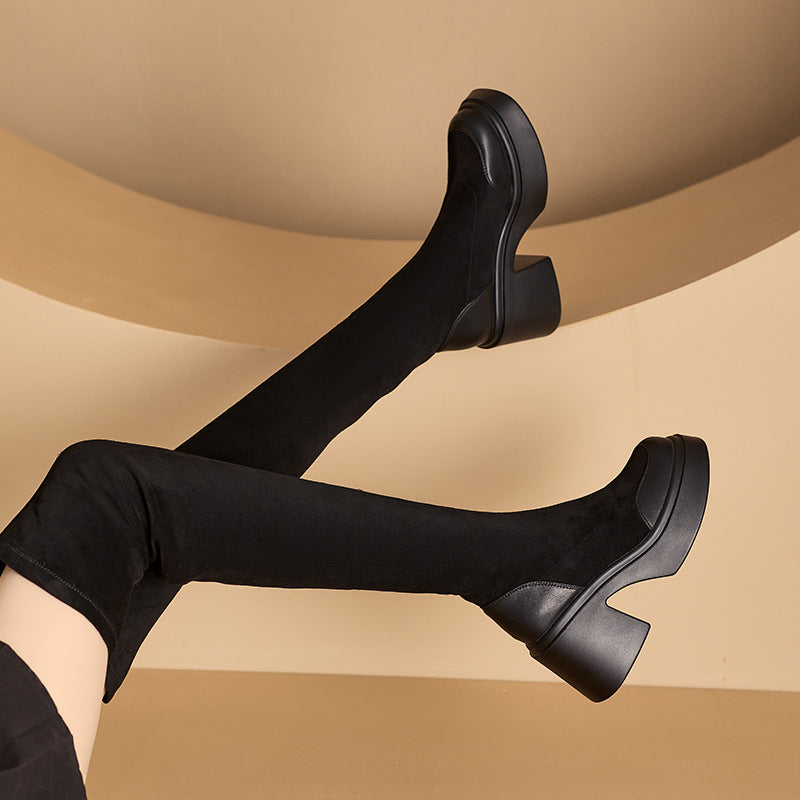 Skinny Autumn Below The Knee Thick Knight Suede Boots