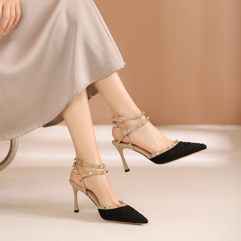 Women's Summer Pointed High Stiletto French Rivet Heels