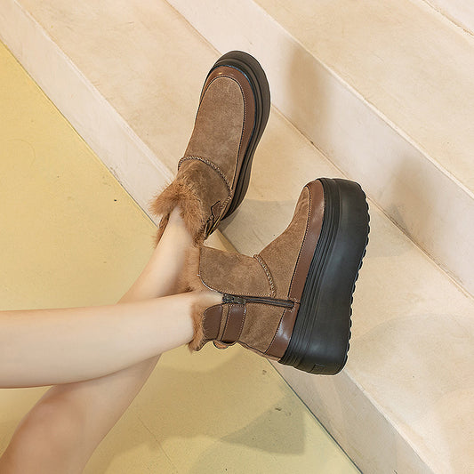 Women's Winter Rabbit Fur Warm Booties Platform Snow Boots