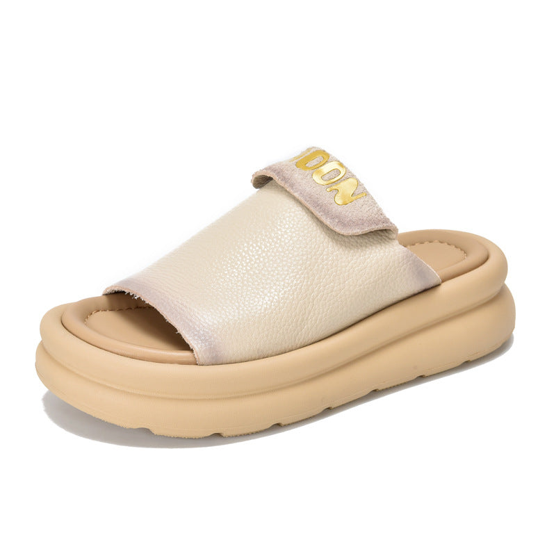 Platform Outer Wear Genuine Summer Cowhide Slippers