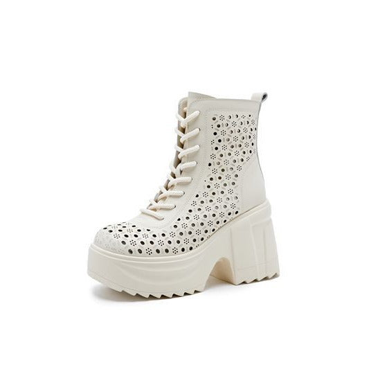 Women's Thick High Riding Platform Perforated Skinny Sandals