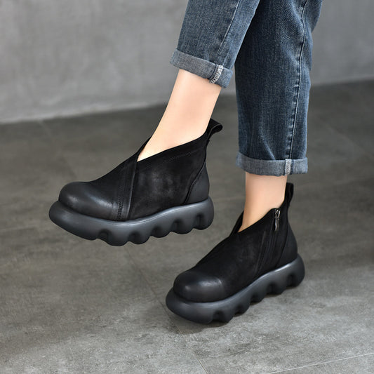 Women's Retro Platform Ankle Round Head First Boots