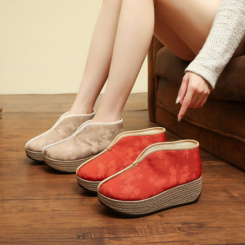 Women's Brocade Pure Color Jacquard Ethnic Style Low Top Women's Shoes