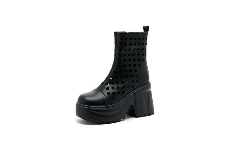 High Riding Platform Perforated Skinny Hole Ankle Sandals