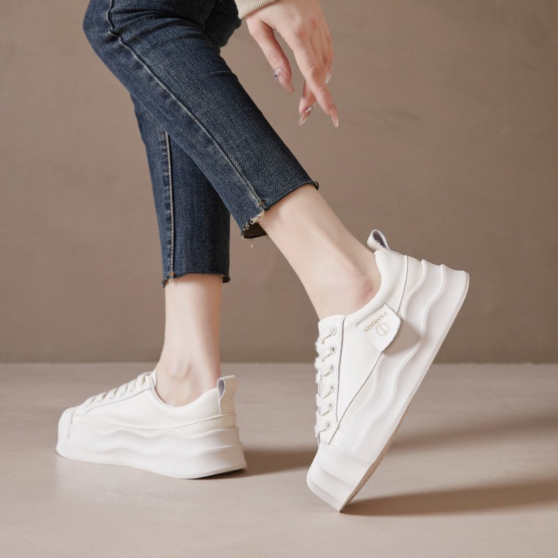 Women's Head White Spring Genuine Thick Bottom Dissoed Casual Shoes