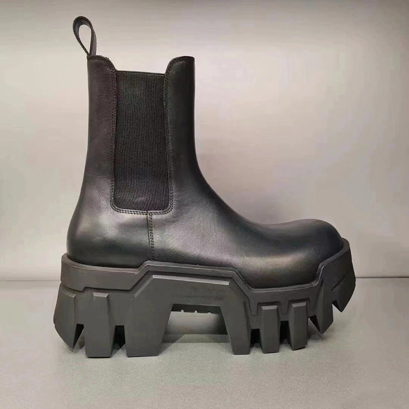Women's Patent Punk Round Head Thick Bottom Boots