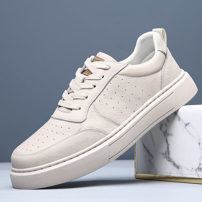 White Board Thick Bottom Simple Low Trendy Fashion Men's Casual Leather Shoes