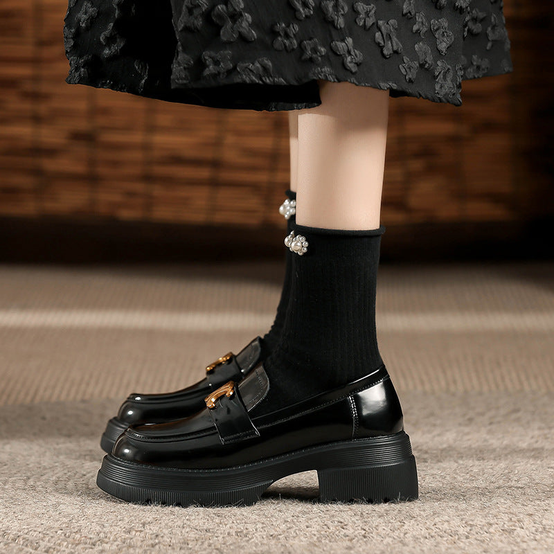 Women's Skirt Arc Gold Buckle Slip-on Lazy Loafers