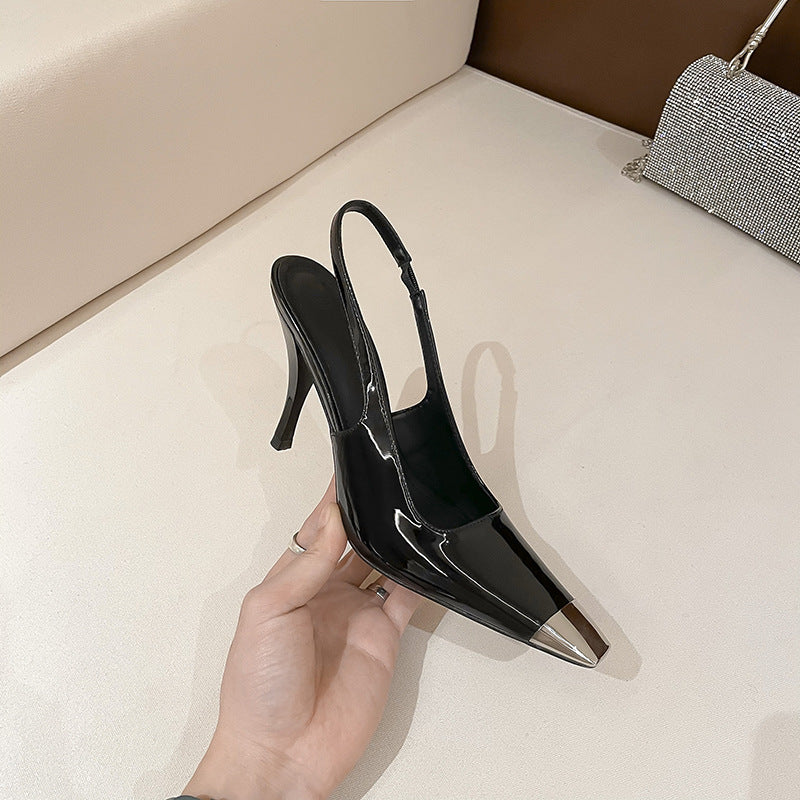 Pu With Sexy Female Black Square Toe Heels