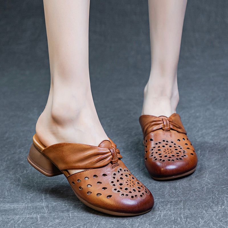Women's Bottom Top Layer Cowhide Chinese Style Toe Heels