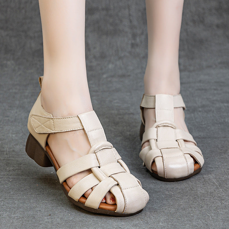 Women's Thick Soft Bottom Retro Hollowed Matching Cotton Heels