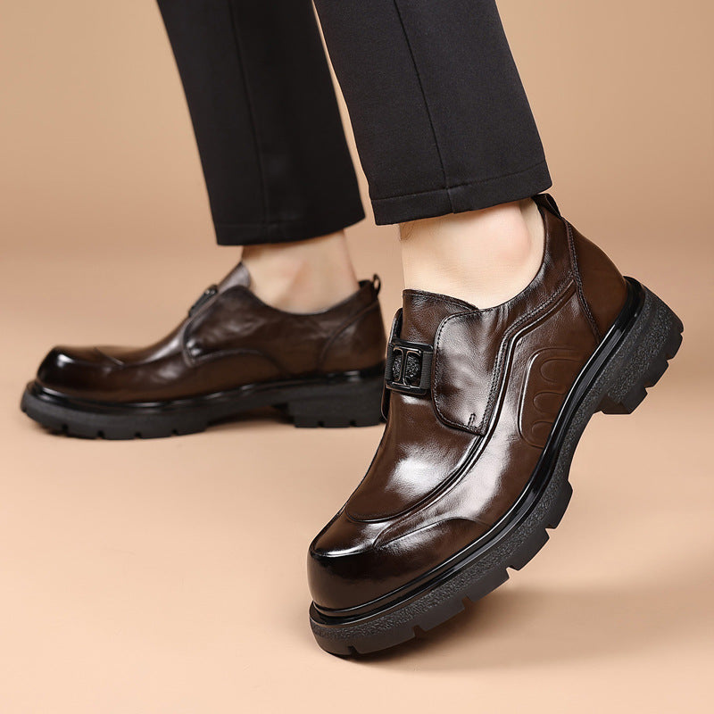 Men's Layer Cowhide Formal Thick Bottom Light Leather Shoes