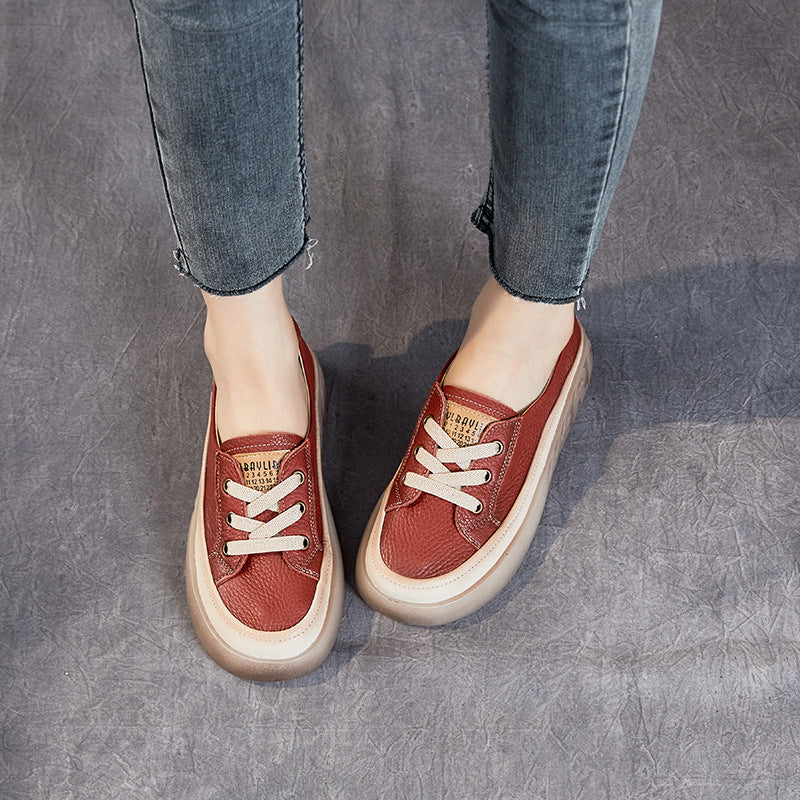 Women's Layer Cowhide Shallow Mouth Pumps Red Sneakers