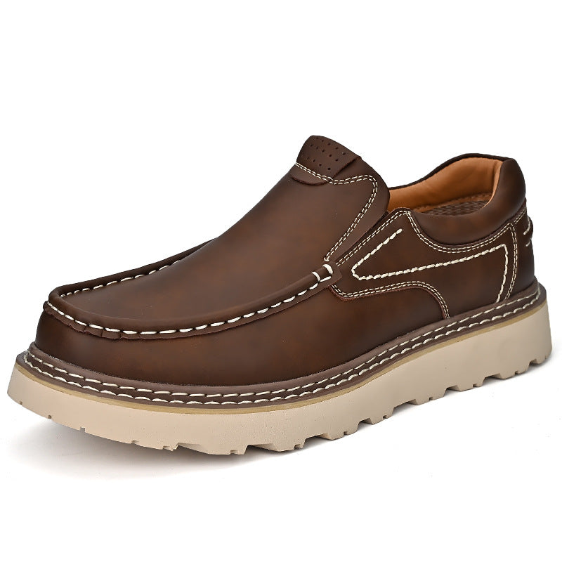 Men's Pedal Large Size Autumn Genuine Retro Platform Men's Casual Leather Shoes