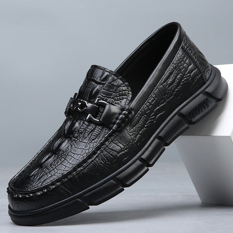 First Layer Cowhide Comfortable Breathable Pedal Crocodile Pattern Slip-on Men's Business Leather Shoes