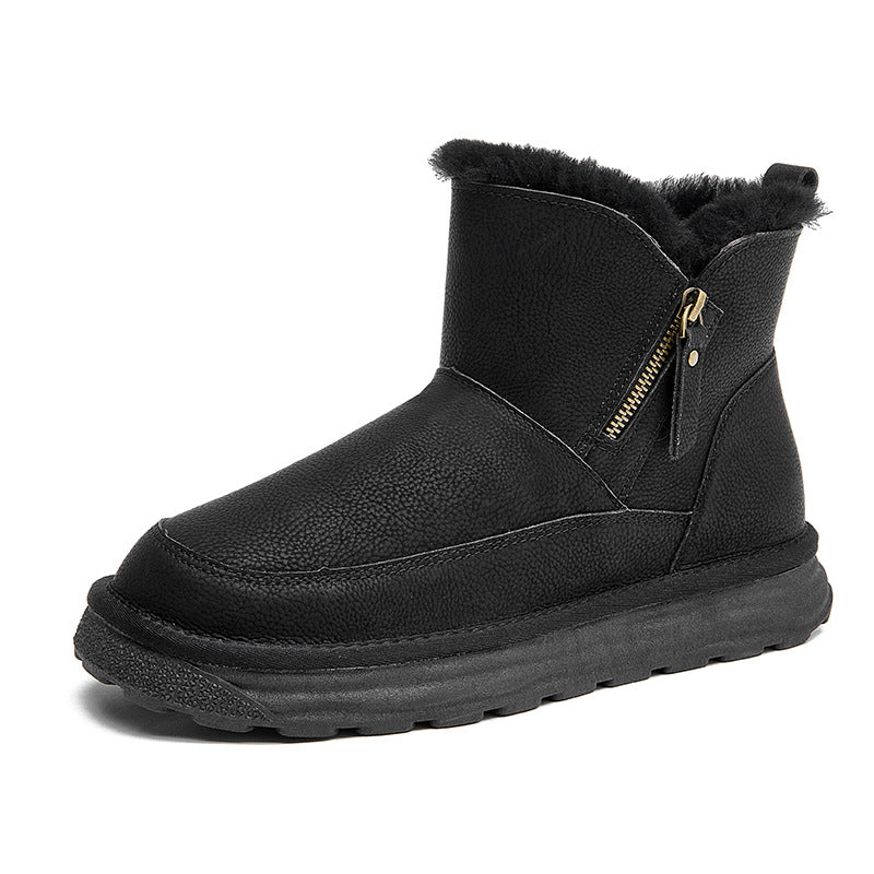 Men's Fur Integrated Side Zipper Waterproof Fleece Snow Boots