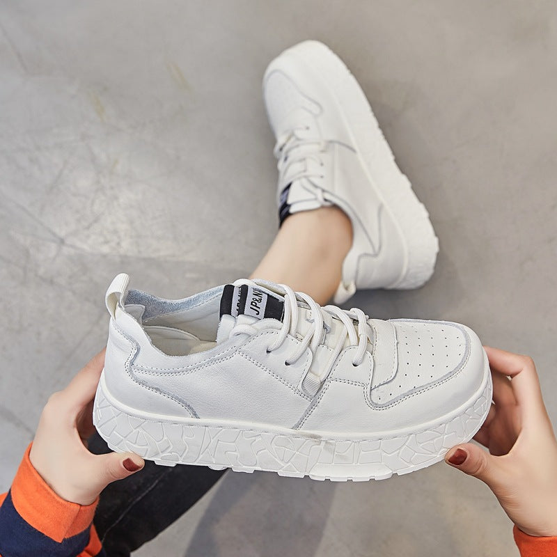 Women's Autumn White Cowhide Street Fashion Flat Men's Shoes