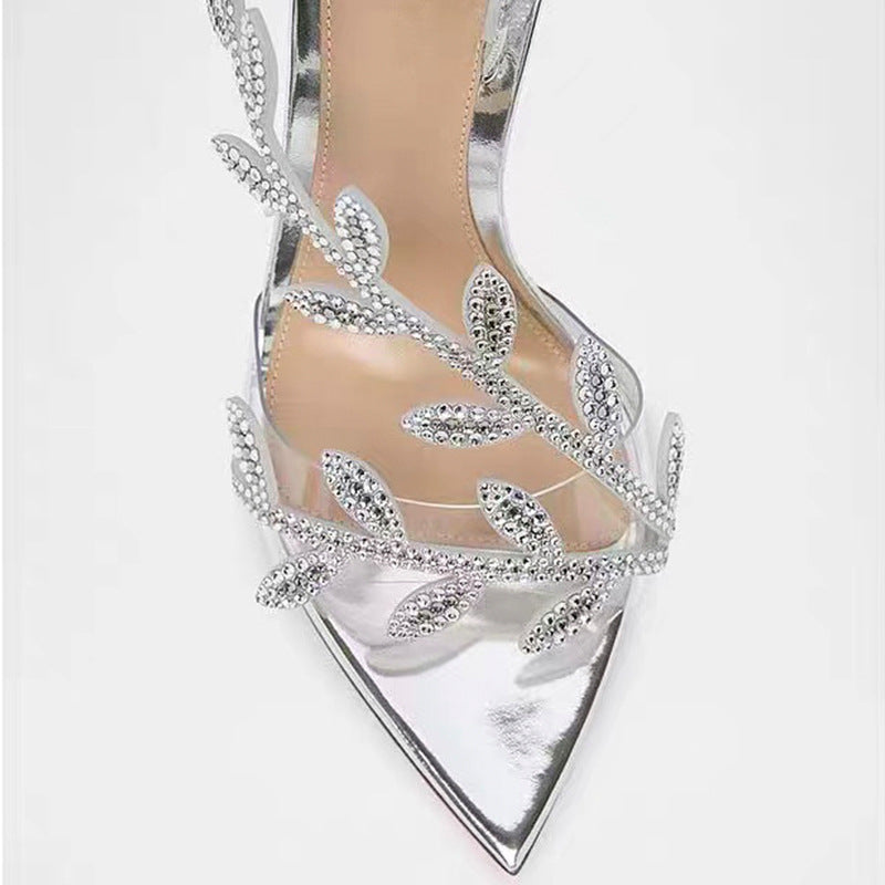 Women's Rhinestone Pointed Toe High Style Temperament Pure Color Heels