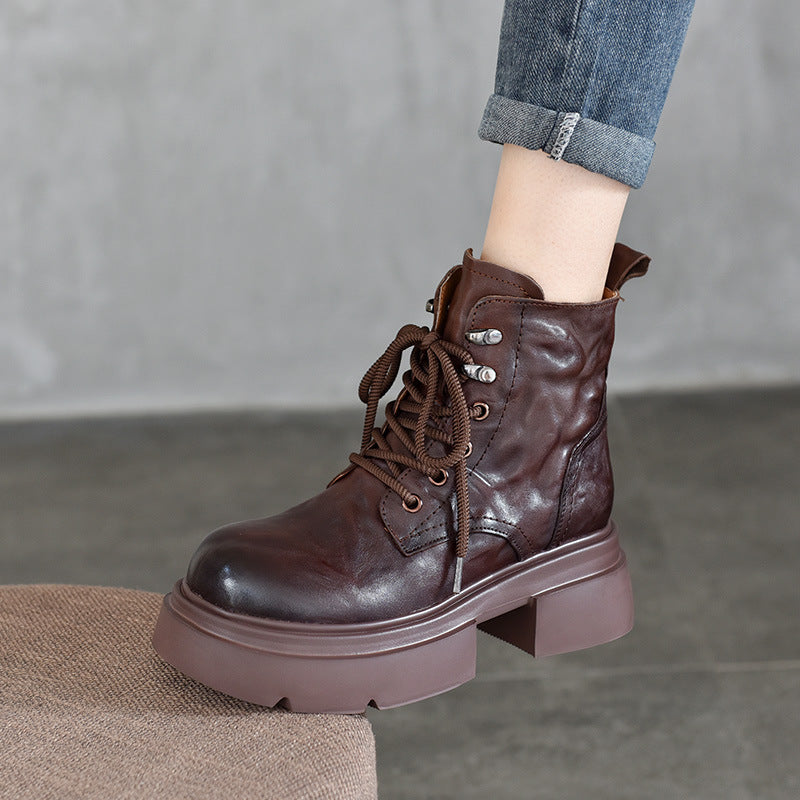 Women's Hand Grip Pattern Top Layer Cowhide Boots
