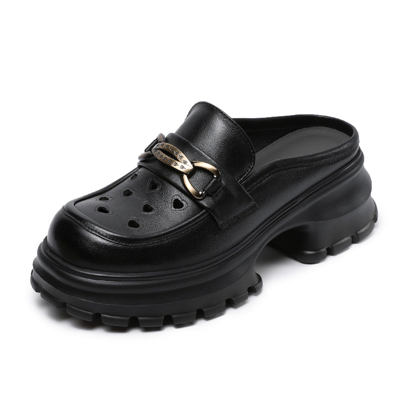Women's Summer Outer Wear First Layer Cowhide Raise The Bottom Slippers